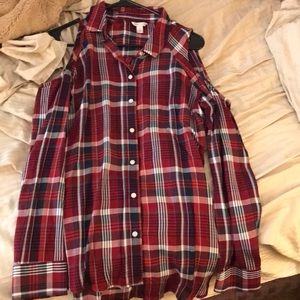 Size small plaid open shoulder long sleeve shirt.